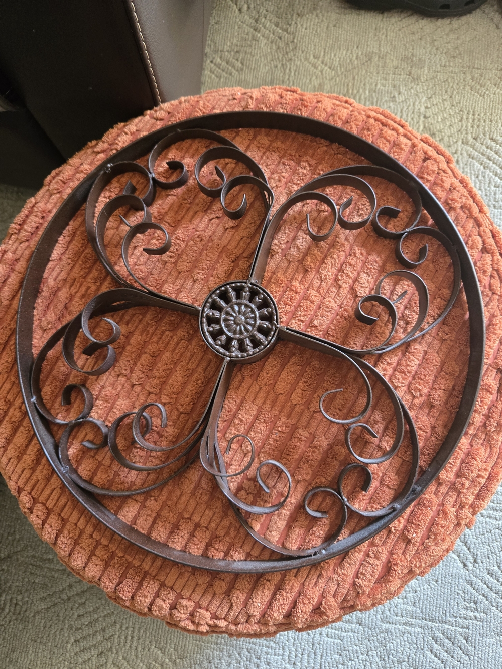 Round Scroll Metal Wall Art - Brown Ornate Floral Medallion